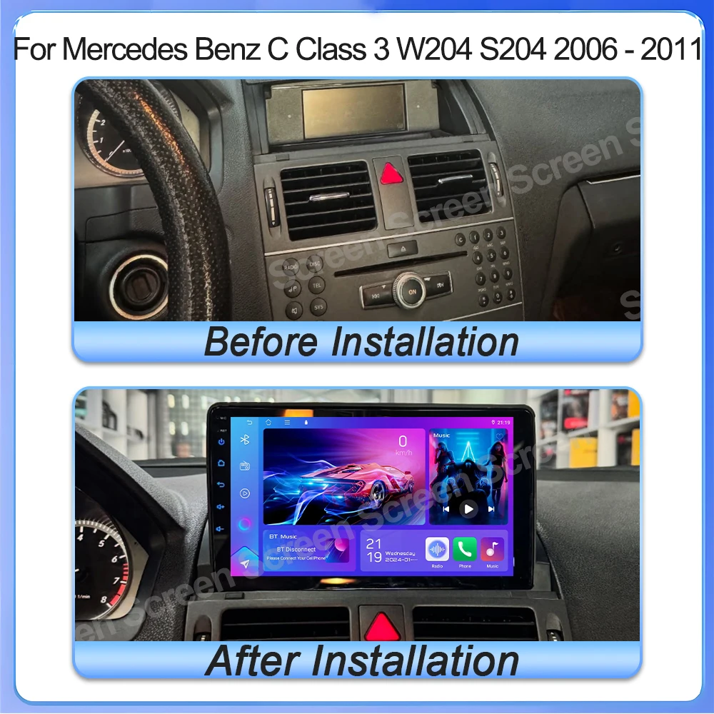 Android 15 para mercedes benz classe c 3 w204 s204 2006 - 2011 rádio do carro reprodutor de vídeo multimídia bluetooth espelho link rds wifi 5g