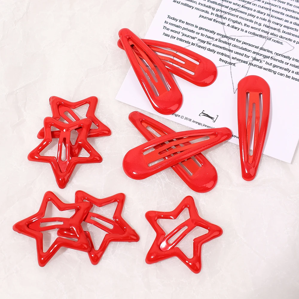 10PCS Red Star BB Hair Clips Hairpin For Women Girls Snap Metal Barrettes Hairclip Y2K Cute Clip Pins Headwear Hair Accessories