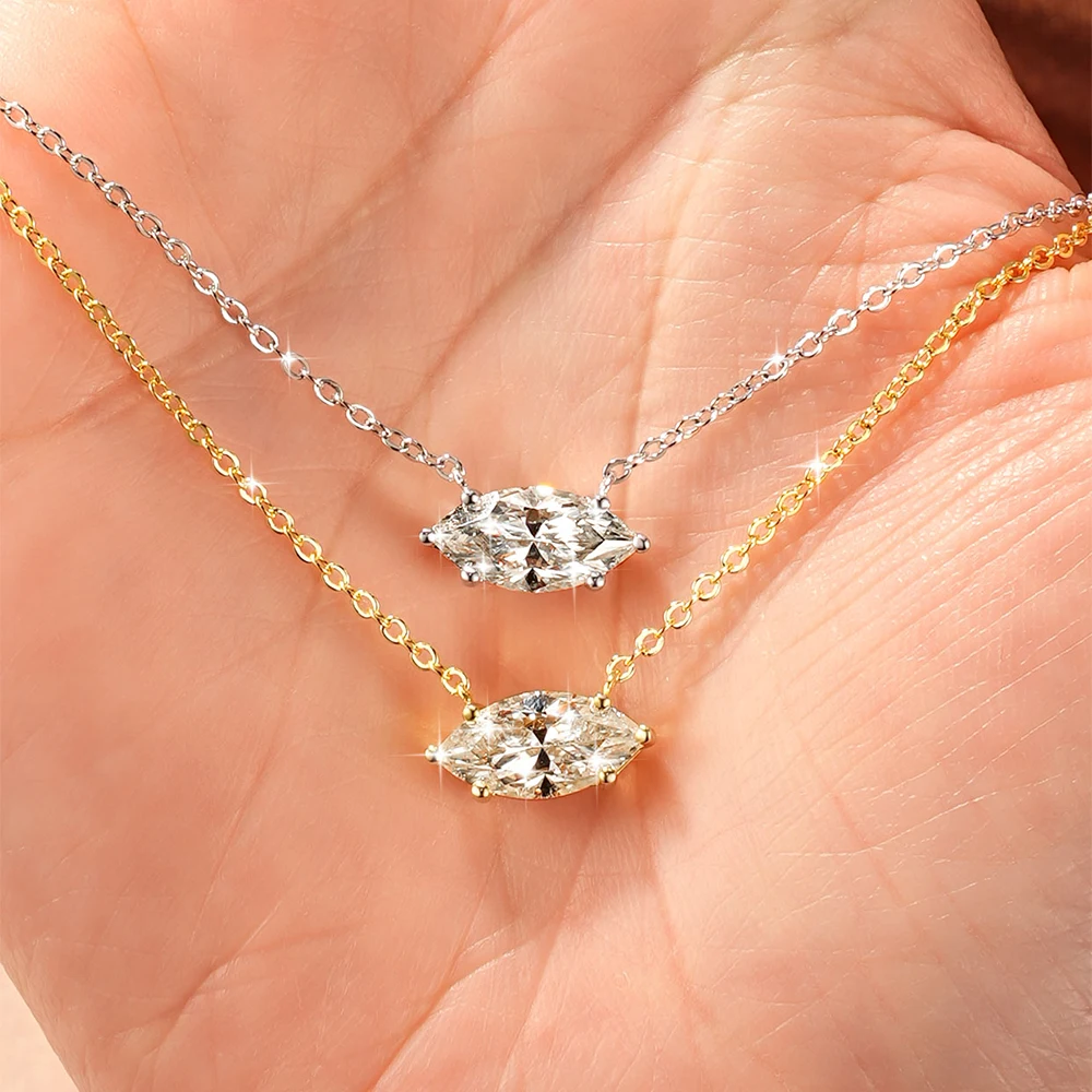 

Lnkry Sparkling 6x12mm Marquise-Cut Moissanite Necklace For Women Certified Solitaire Lab Diamond Pendant Necklaces Jewelry
