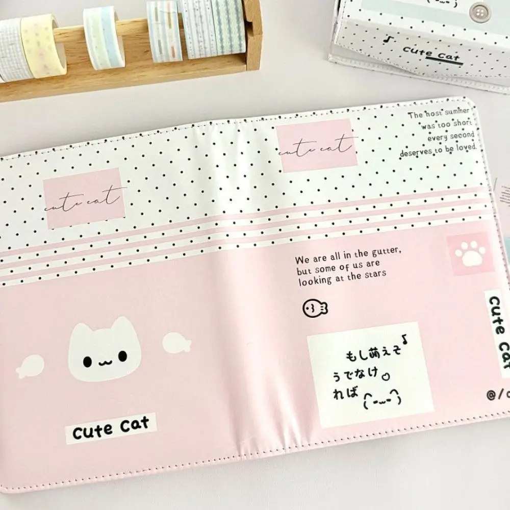 Korean A5 Loose-leaf Notebook PU Leather Polka Dot Cat Photocard Protector Photo Album Gift