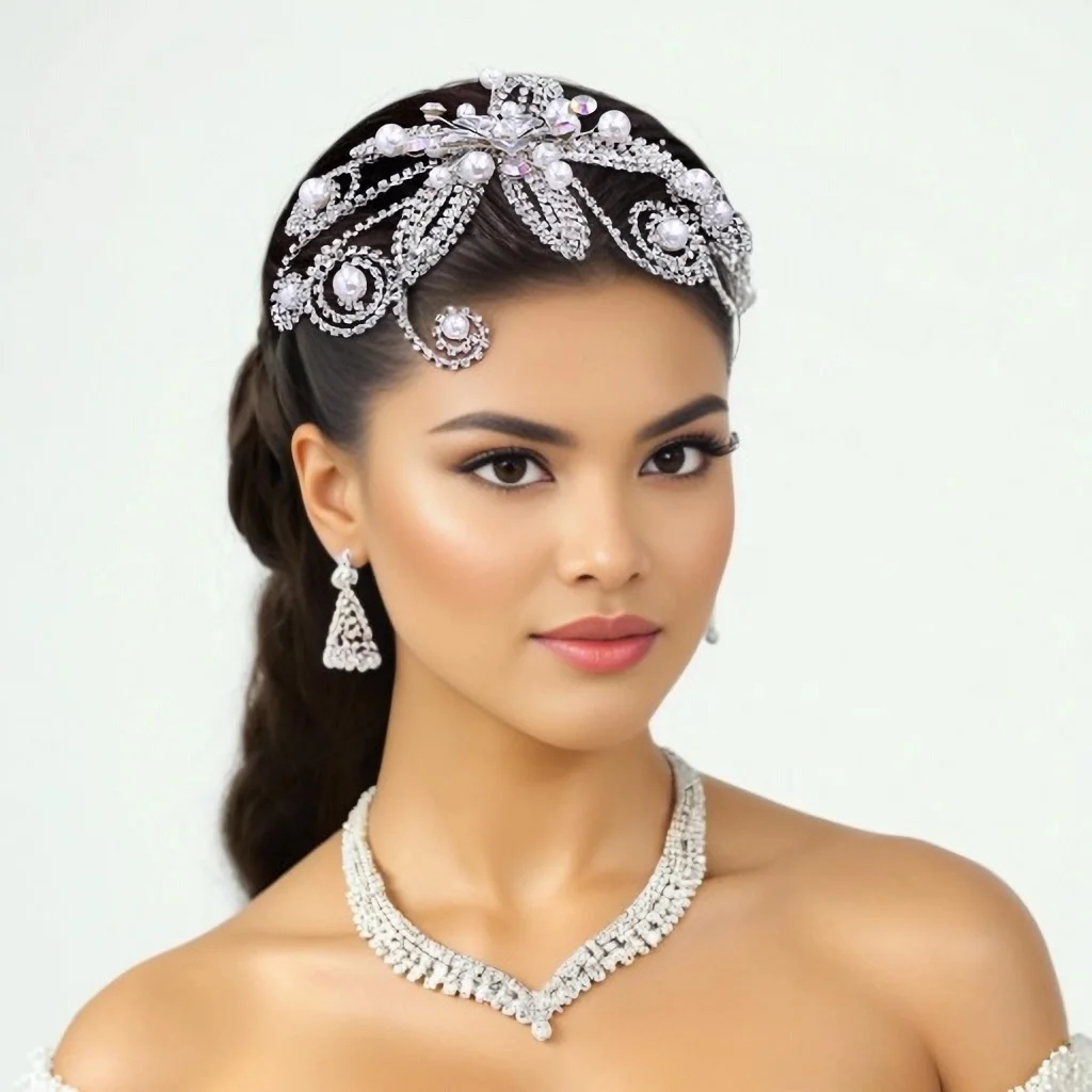 Accesorios para el cabello de boda hechos a mano, cadena de diamantes de imitación, peine para el cabello de novia, elegante Color blanco, fiesta de perlas, diadema exquisita, HP732