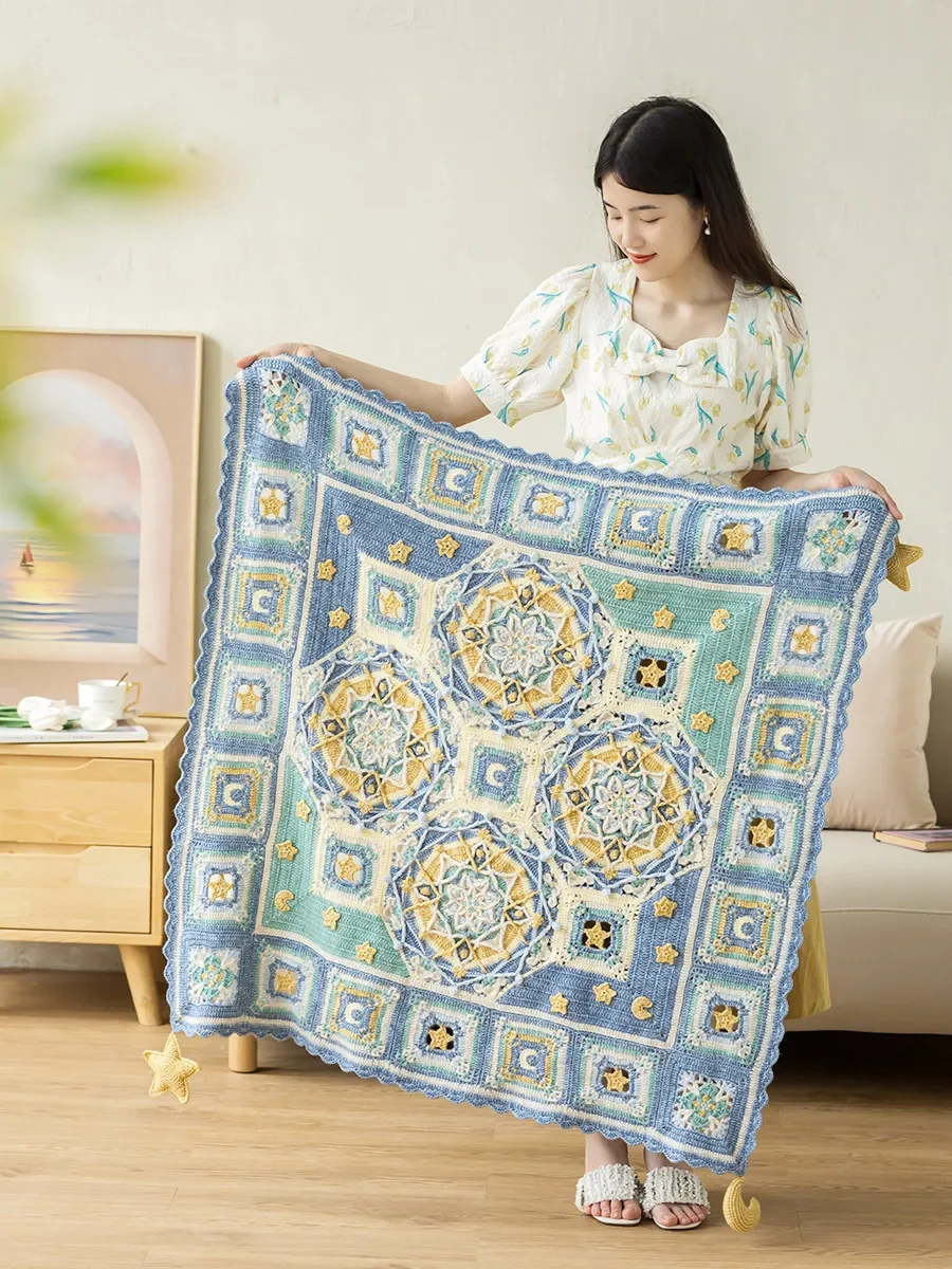 Susan's Family DIY Crochet Blanket Kit Dream Star Moon Blanket Crochet Material Package with Tools and Chinese Instruction