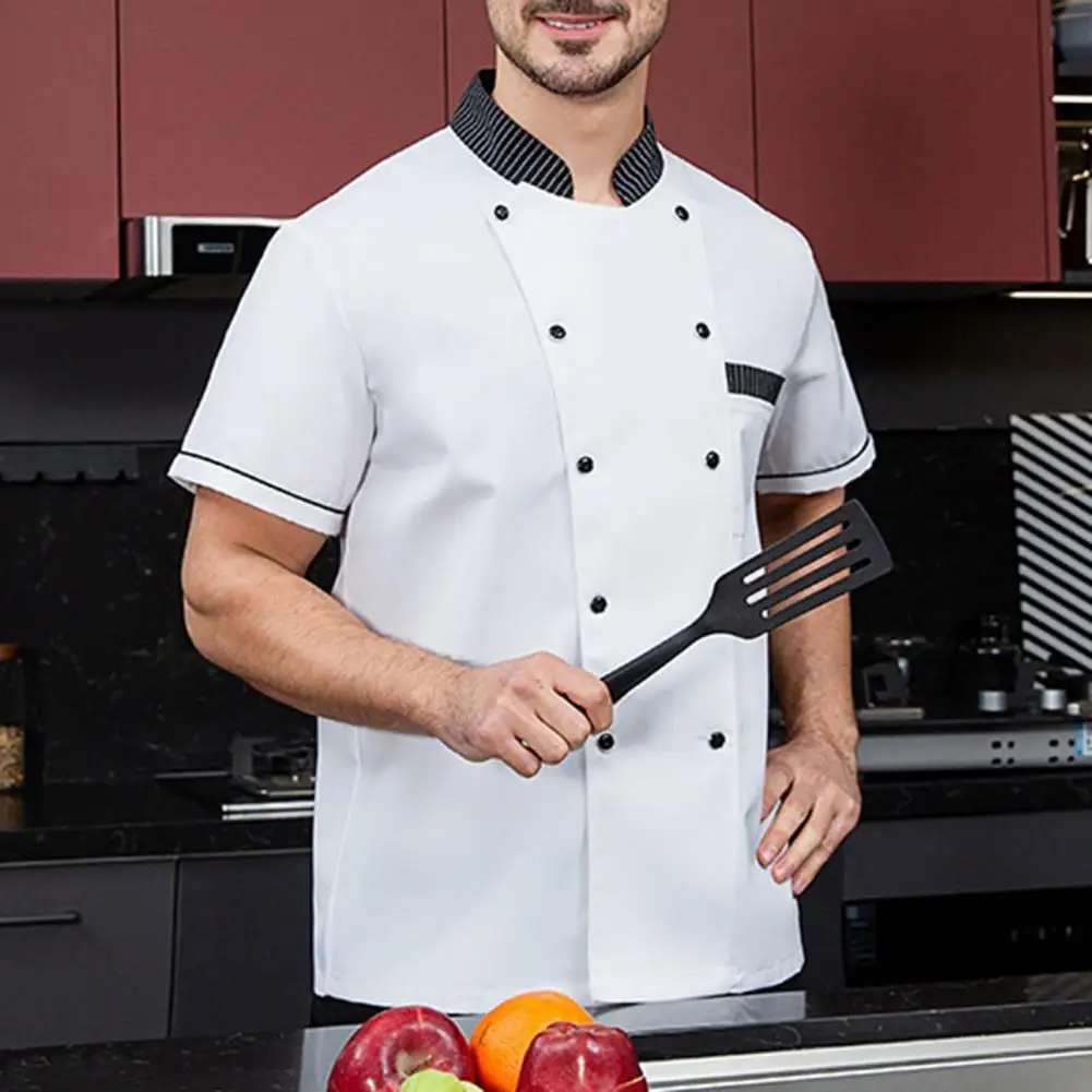 Double-breasted Chef Jacket Professional Chef Uniform Set with Short Sleeve Shirt Apron Breathable for Restaurant