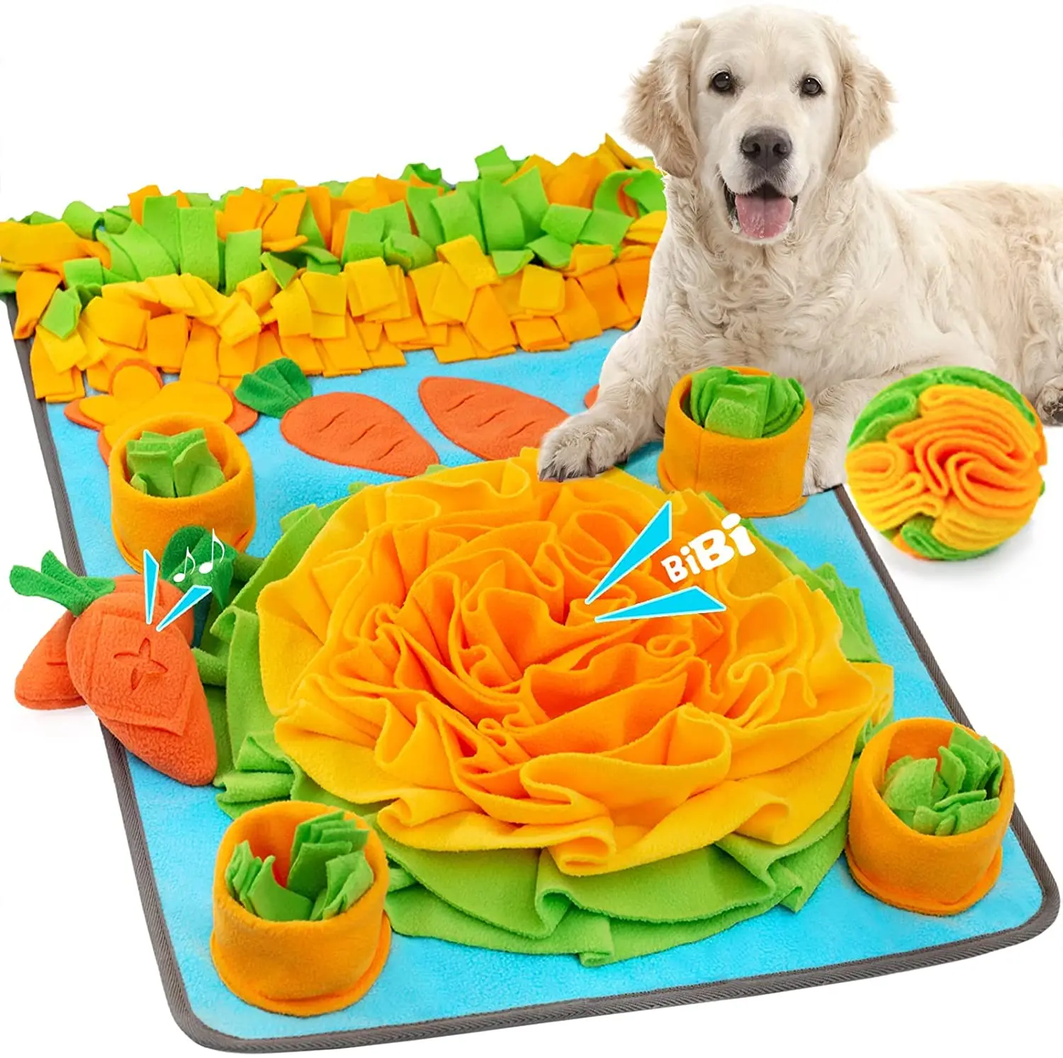 New pet sniffing mat with audible turnip sniffing ball toy slow food anti-choking food blanket release energy foraging mat