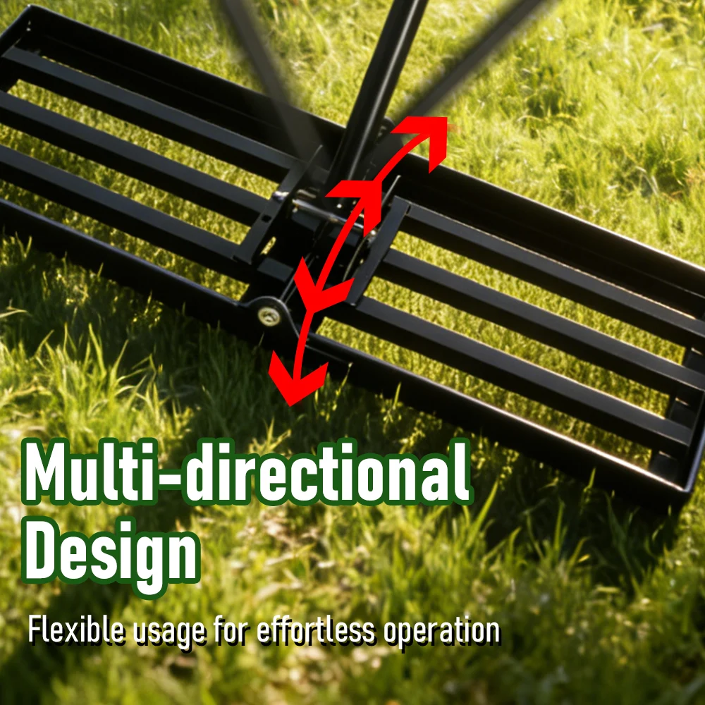TUNGFULL Foldable Lawn Leveling Rake Adjustable Handle Ground Leveler Tool for Yard Golf Course Grass Surface Leveling