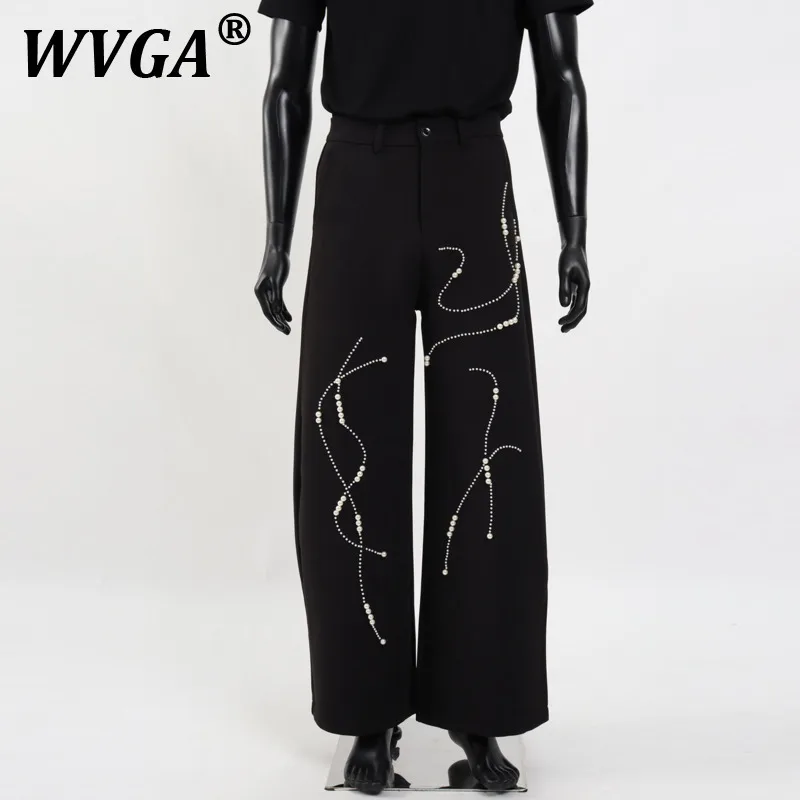 

WVGA Spring Autumn New Men's Tide High Street Beaded Trendy Design Heavy Draped Niche Chic Casual Wide-Leg Pants Ins Y2K W10262