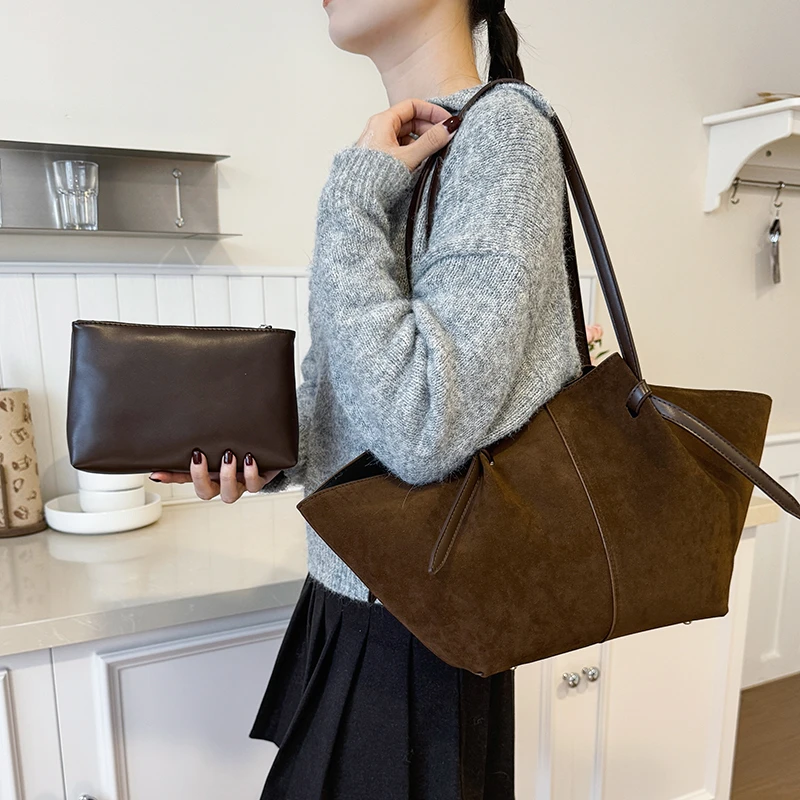 Premium Suede Leather Winged Tote Bag Elegant Designer Shoulder Bag with Unique Silhouette, Soft Touch & Luxury Everyday Style view 6