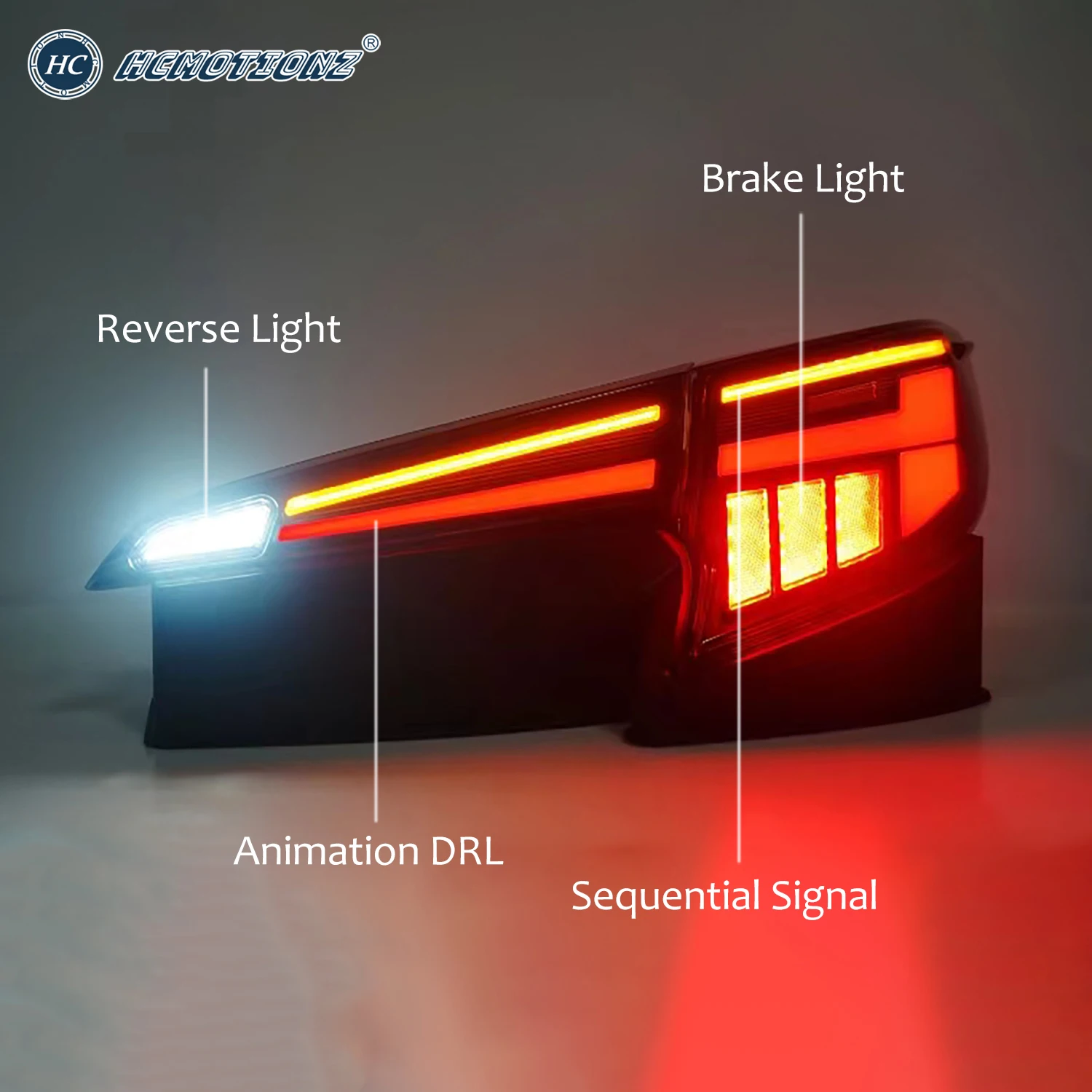 HCMOTIONZ LED Tail Lights for Toyota Corolla Hatchback 2018-2023 Start UP Animation DRL Car Rear Back Lamps Assembly