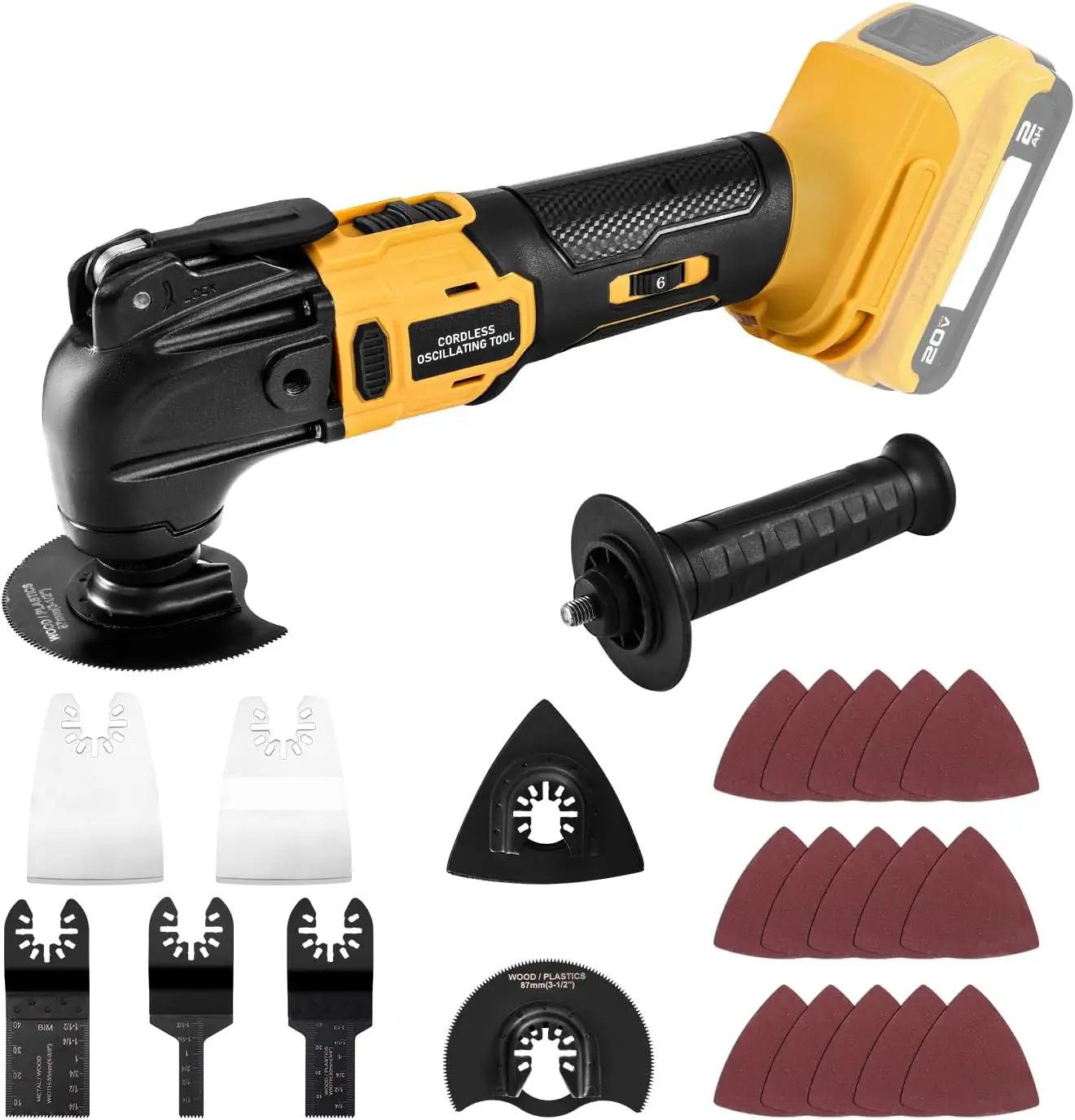 23PCS Oscillating Multi Tool Brushless Multi-Tool Handle 6 Variable Speed for Cutting Scraping Sanding for De-Walt 20V Battery