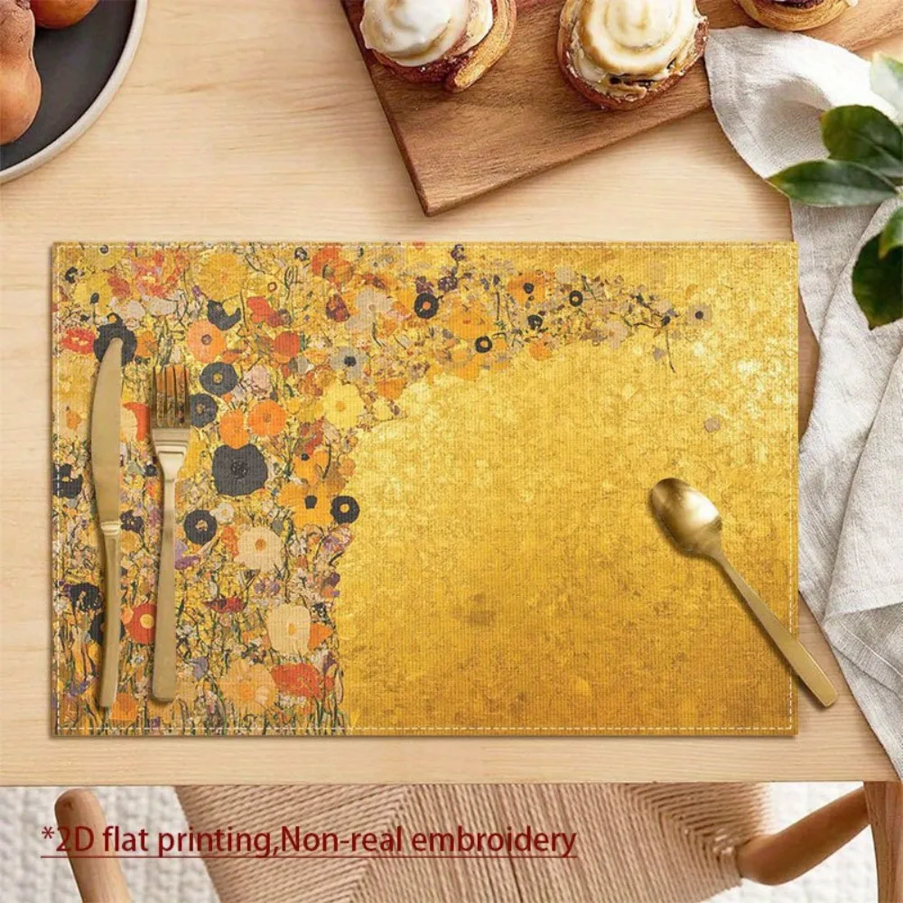 VIKAMA 4-piece set Gustav Klimt Kiss table mat, suitable for kitchen, dining table, holiday, party, home decoration