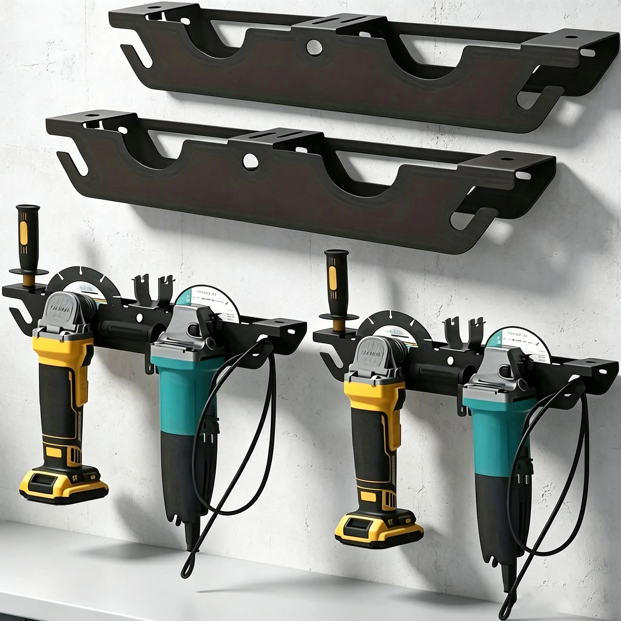 Garage Wall Mount Power Tool Storage Rack Heavy‑Duty Steel Angle Grinder Holder Workshop Tool Organizer Bracket