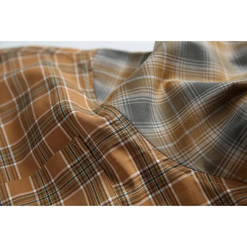 High-quality Japanese-style retro asymmetric check long-sleeved shirt, loose and casual, suitable for both men and women, trendy