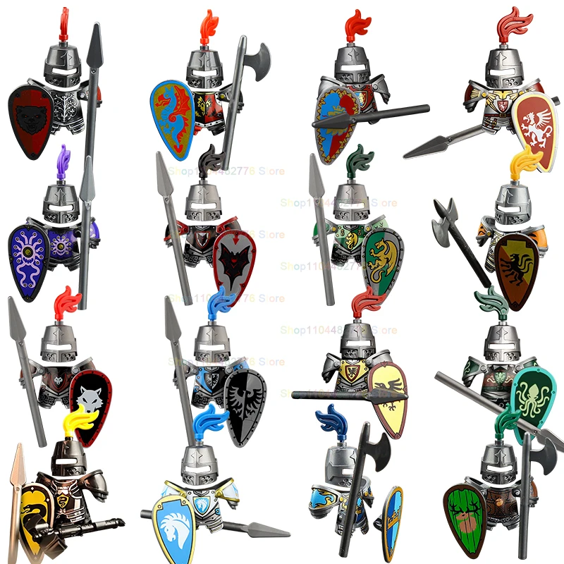 

VP22 White Horse Knights Spear Shield Weapns Medieval Knights Action Figures Accessories Building Block Boys Toys Birthday Gifts