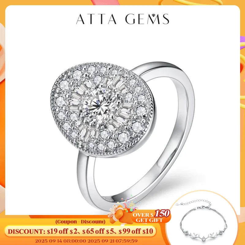 

ATTAGEMS D/VVS1 Round Shape All Moissanite Diamond Rings for Women Man S925 Silver White Gold Plated Twilight Engagement Jewelry