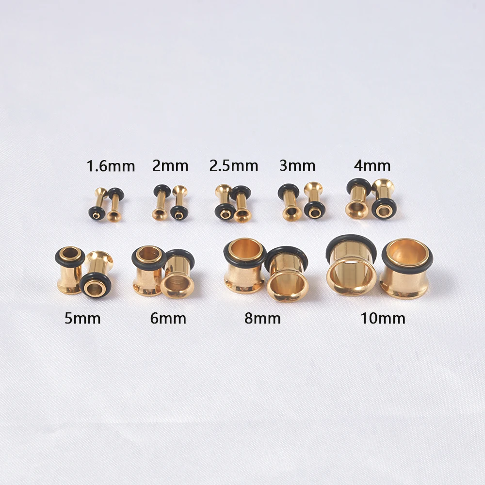 9Pairs Stainless Steel Gold Color Ear Taper Stretching Kit Gauge Expenders Set-18pcs Tapers Or Tunnels Piercing Jewelry 1.6-10mm