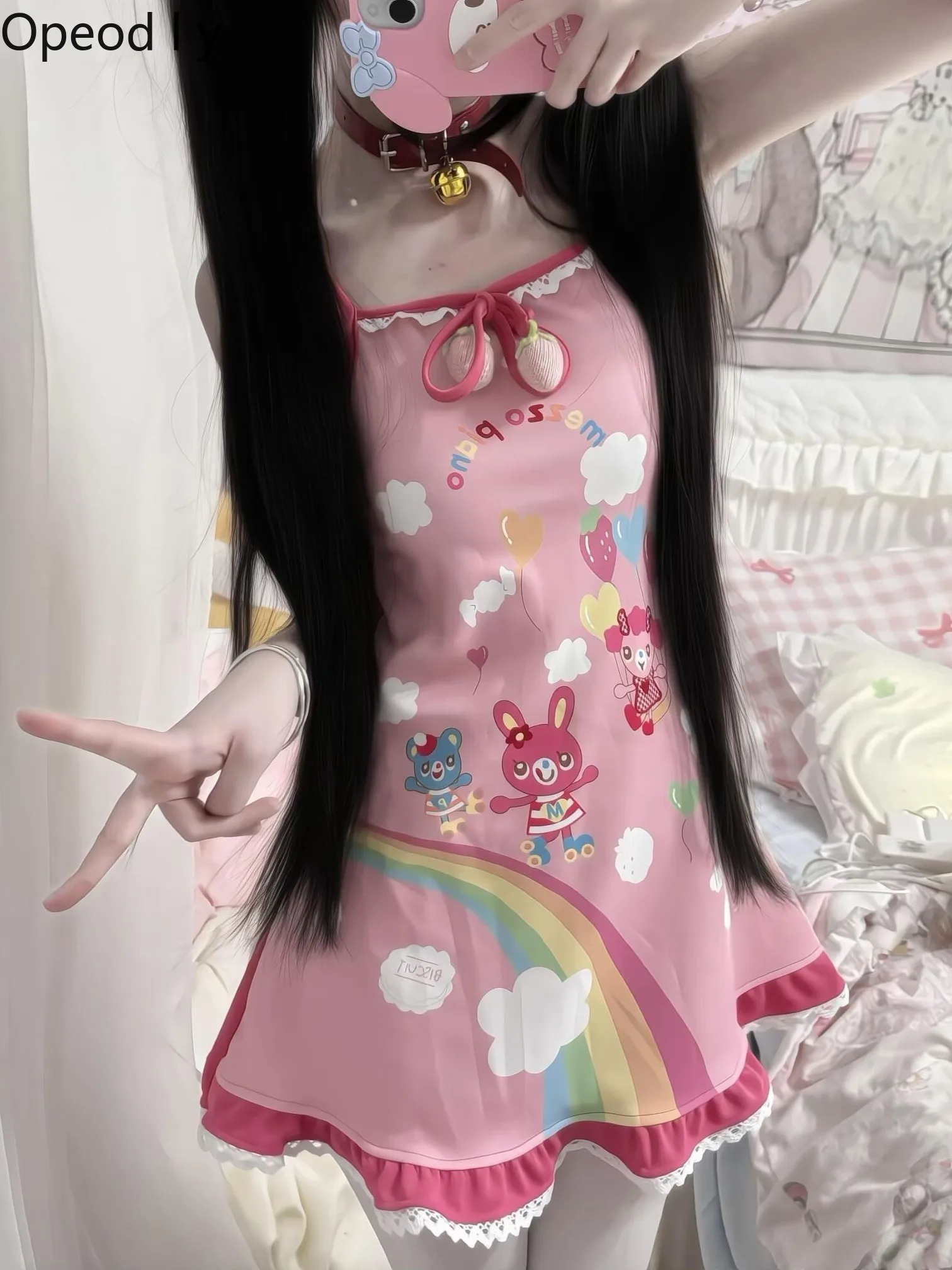 

Lolita original design Japanese sweet cute daughter dress 2026 summer cartoon doll feeling suspender dress