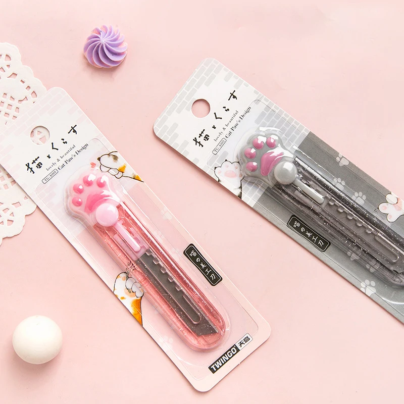 Cute Cat Paw Utility Knife DIY Paper Cutter Express Box Envelope Opener Kawaii Transparent Mail Knife Cutter Office Supplies