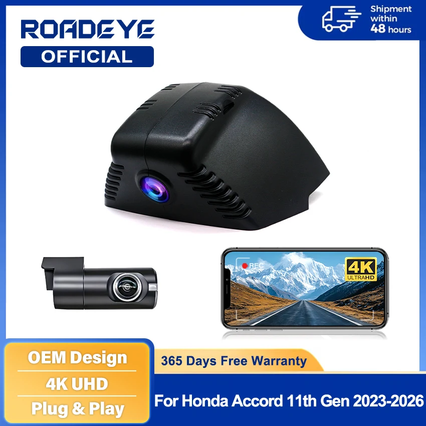 Video Recorder Night Vision 4K UHD Plug and Play Car DVR Dash Cam Camera for Honda Accord 2023~2026 11th Gen OEM Style WIFI APP