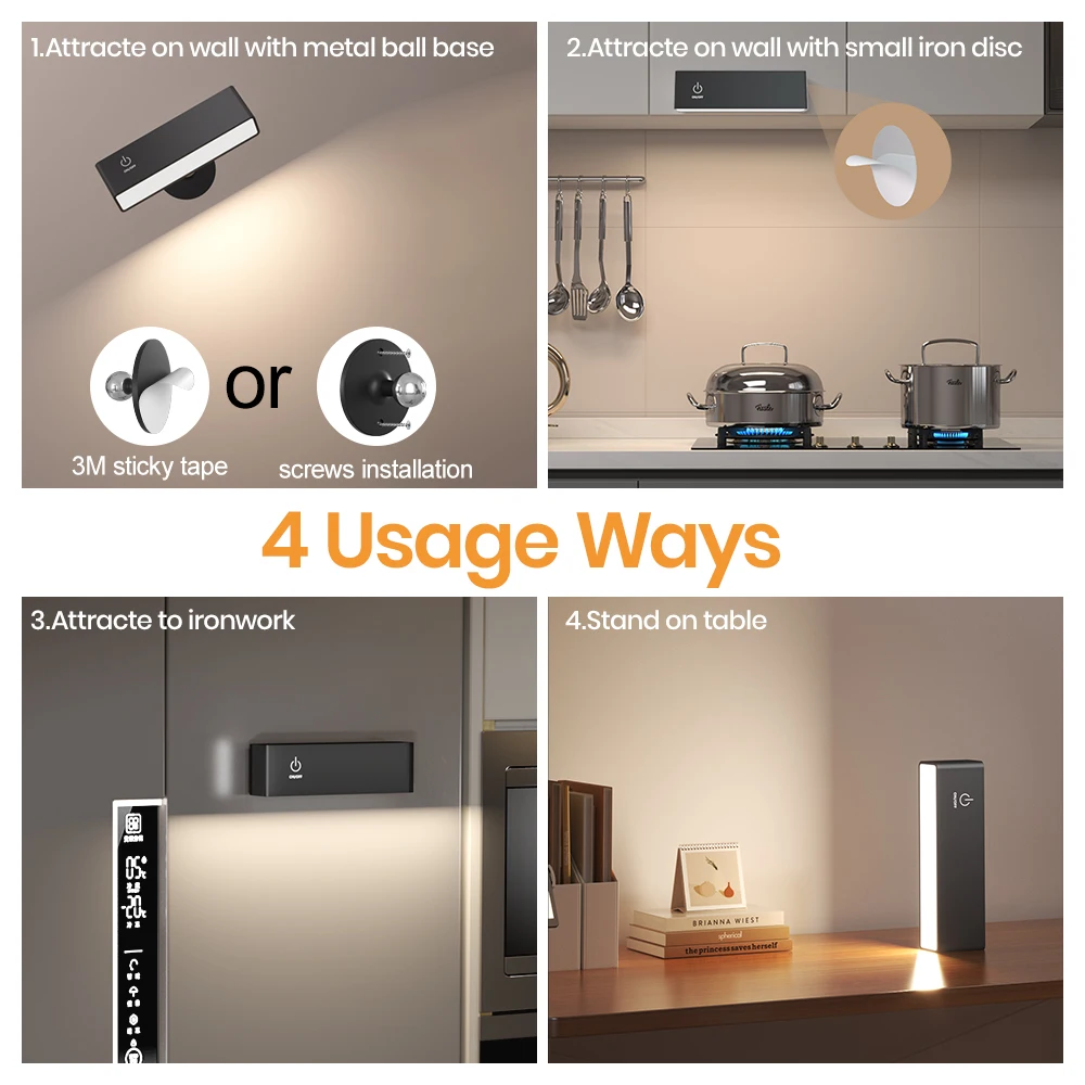 شمعدانات جدارية قابلة لإعادة الشحن مع جهاز تحكم عن بعد 3 درجات حرارة ألوان قابلة للتدوير، مصباح جداري LED بجانب السرير، مصباح مرآة للقراءة المحمول