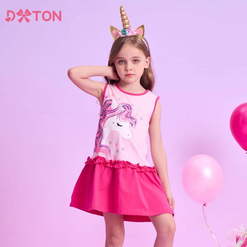 

DXTON New Summer Girls Sleeveless Dress Unicorn Star Print Children Dresses Cotton Patchwork Toddler Dress Kids Casual Clothing
