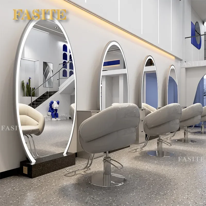For Barber Shop Stainless Steel Hair Cutting Mirror Table Single Sided Wall Mounted Double Sided Floor Standing