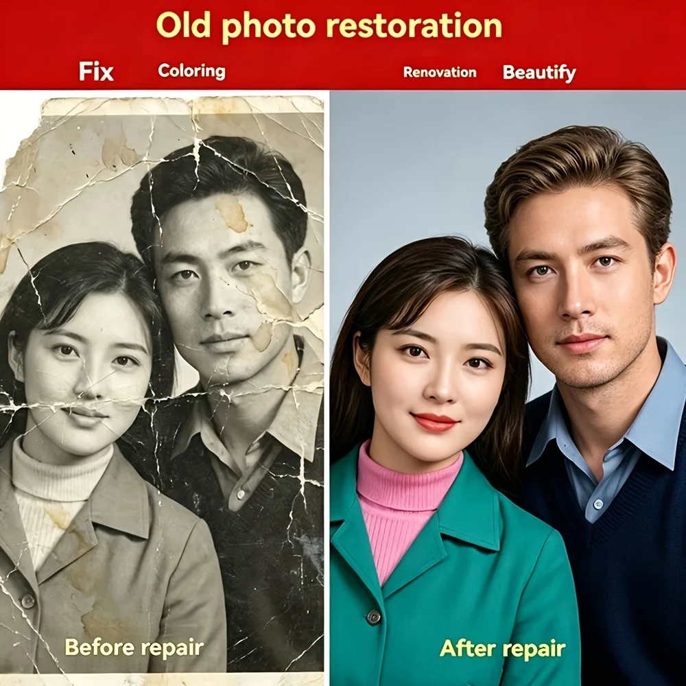 Personalized Old Photo Restoration Custom Picture Repair Service Vintage Memory Portrait Frame Gift For Family Wall Decoration