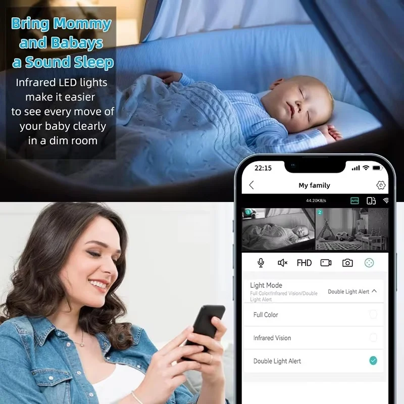4MP Dual Lens WiFi Baby Monitor PTZ IP Camera Dual‑Screen Motion Detection Two‑way Audio Home Security Surveillance Camera