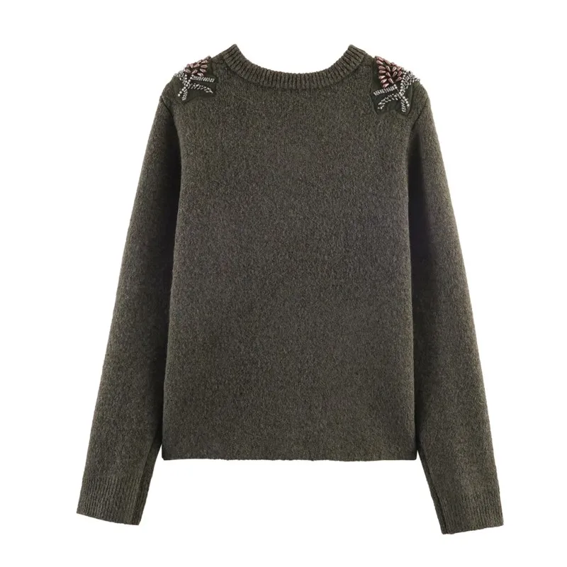 

Women's Bead Embellished Knitted Cardigan Spring New Casual Round Neck Long Sleeve Sweater Female Single Breasted Chic Outerwear