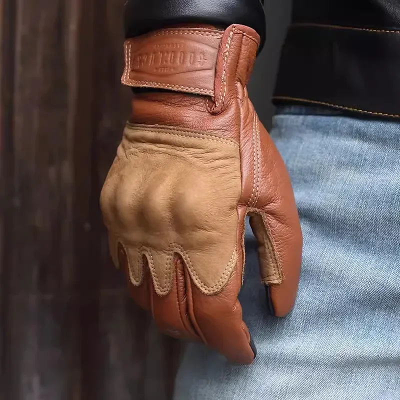 

Men's 100% Natural Caw Leather Motorcycle Riding Touch Screen Gloves Women Fashion Genuine Leather Vintage Luvas Black R1018