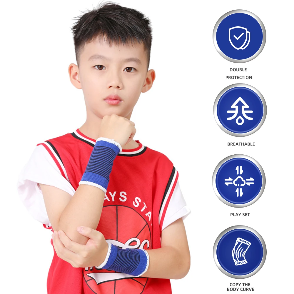 1Pair Children Sports Support Brace Kids Wrist Compression Wristbands for Boys & Girls Youth Basketball Volleyball One Size