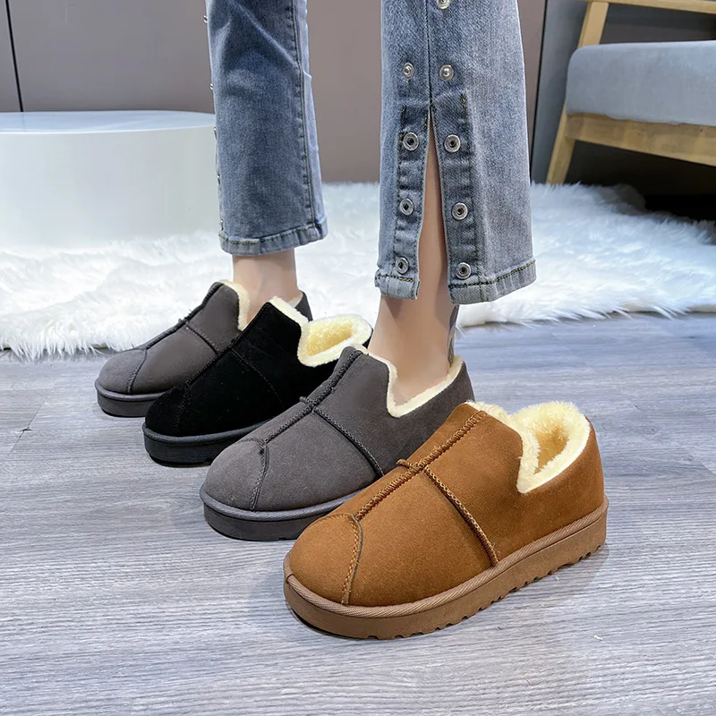 2024 Women's Snow Boots Short Tube Thickened Cotton Shoes Non-slip Winter New Shoes Student Women's Shoes  Black Boots