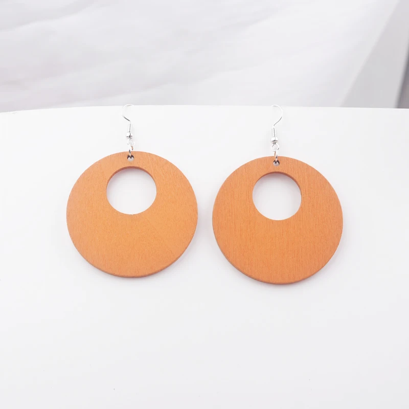 Hollow Round Wooden Dangle Earrings for Women Trendy Ethnic Style Geometric Personality Drop Earrings Party Vintage Jewelry Gift