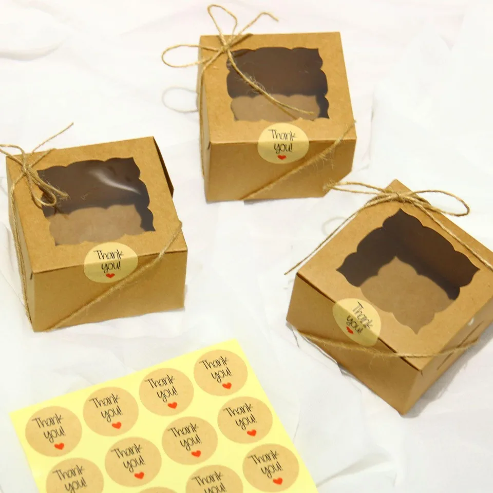 10/30/50Pcs Kraft Papier Offenes Fenster Geschenk Box Backen Kuchen Tasse Favor Süßigkeiten Verpackung Boxen mit Aufkleber Seil Hochzeit Party Decor – Detail 8