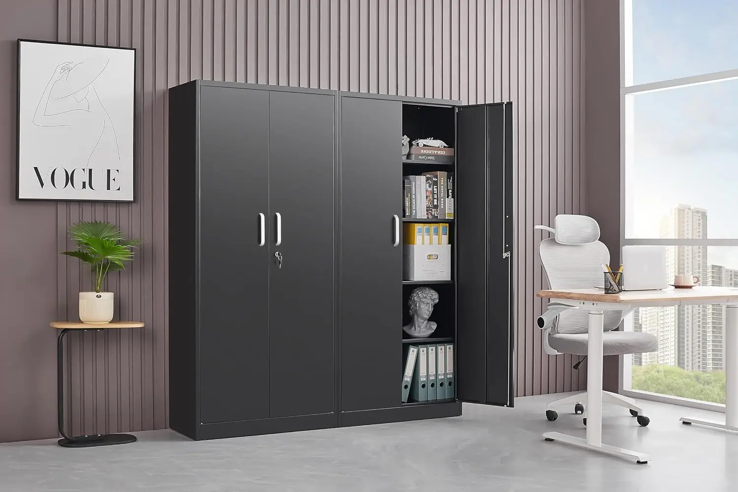 Metal Storage Cabinet with Adjustable Shelves, Garage Cabinet with 2 Lockable Doors, Garage Storage Cabinet