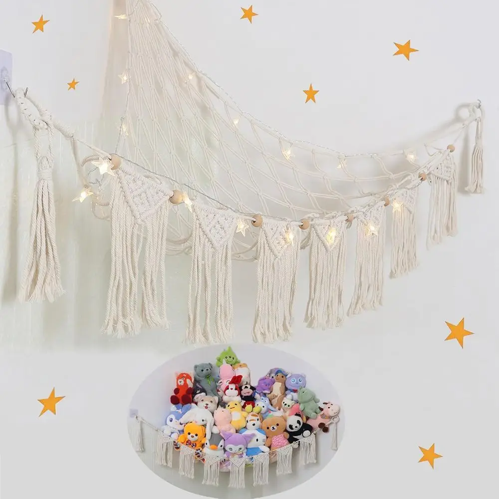 

Большой гамак или сетка для чучел животных, игрушечный гамак в стиле бохо макраме со светодиодной подсветкой, сетка для украшения угла мягких животных, экономия места