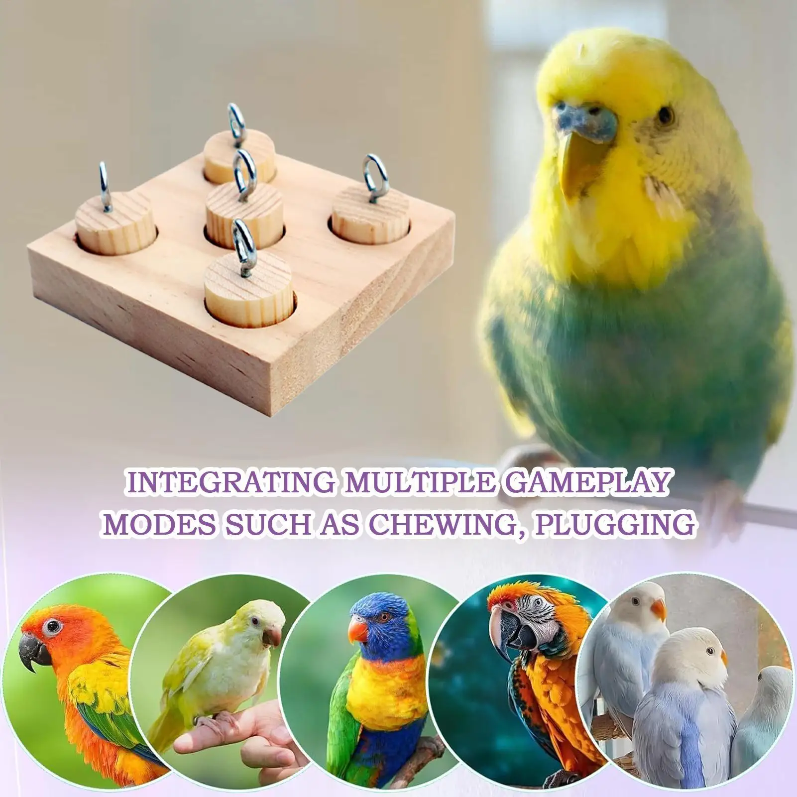 Bird Toys Parakeet Puzzle Peg Toy Wood Lovebird Playing Device for Metal Stimulation Parakeet Puzzle Training Chewing Tools