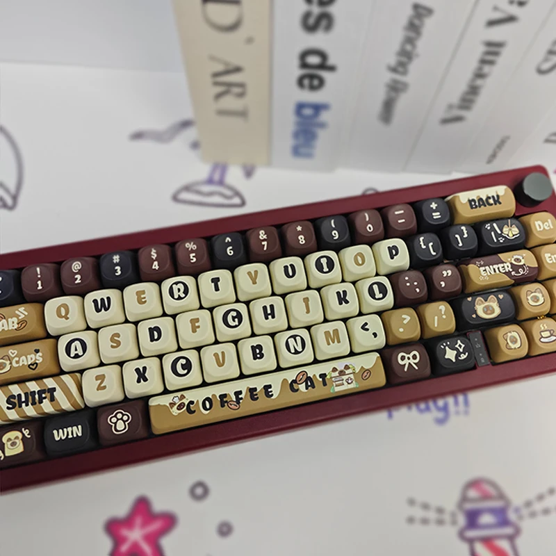 Keycap Kafe Kucing Siam Asli Keycap Keyboard Mekanis Pribadi Sublimasi Lima Sisi PBT Tinggi MAO Asli