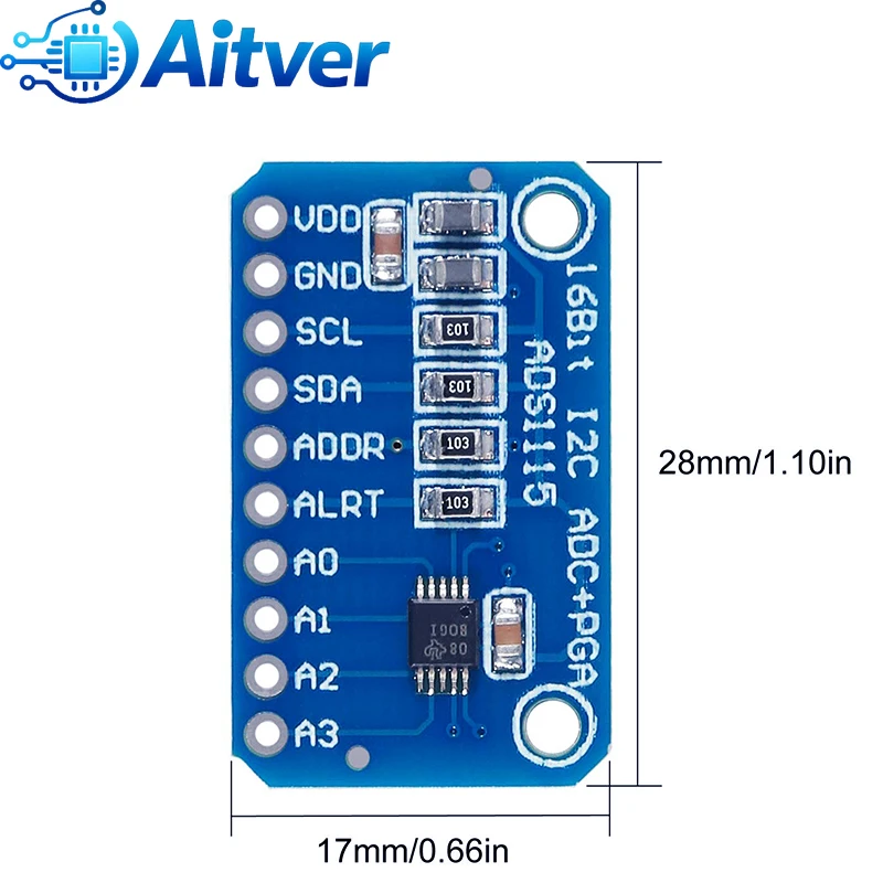 ADS1115 16-bitowy moduł ADC I2C 4-kanałowy, wersja standardowa i wersja PGA dla Arduino ESP32 Raspberry Pi — zdjęcie produktu 5