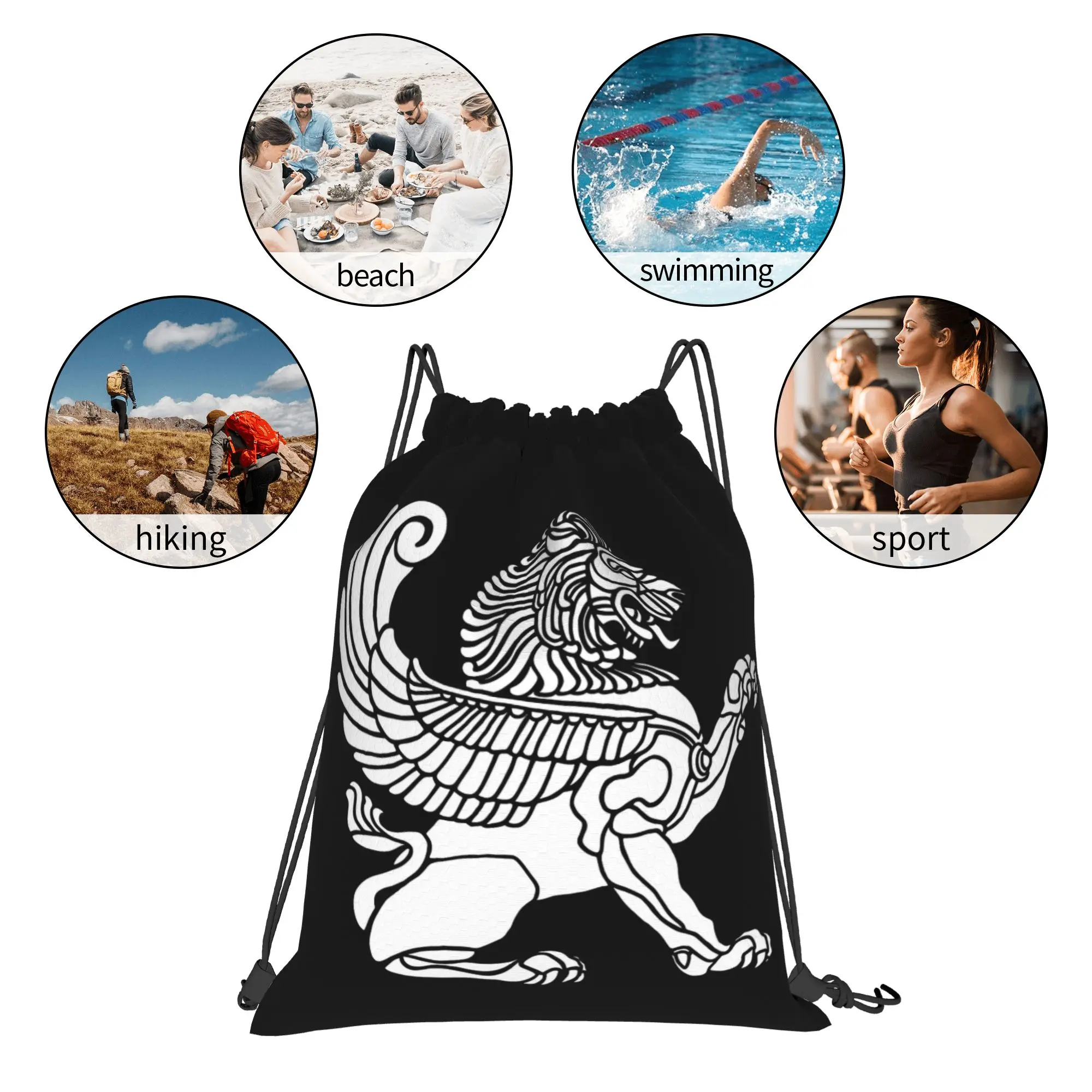 Persian Lion Iranian Iran Persia Symbolism Drawstring Backpack Gym Sports Sackpack Water Resistant  String Bag for Hiking view 5