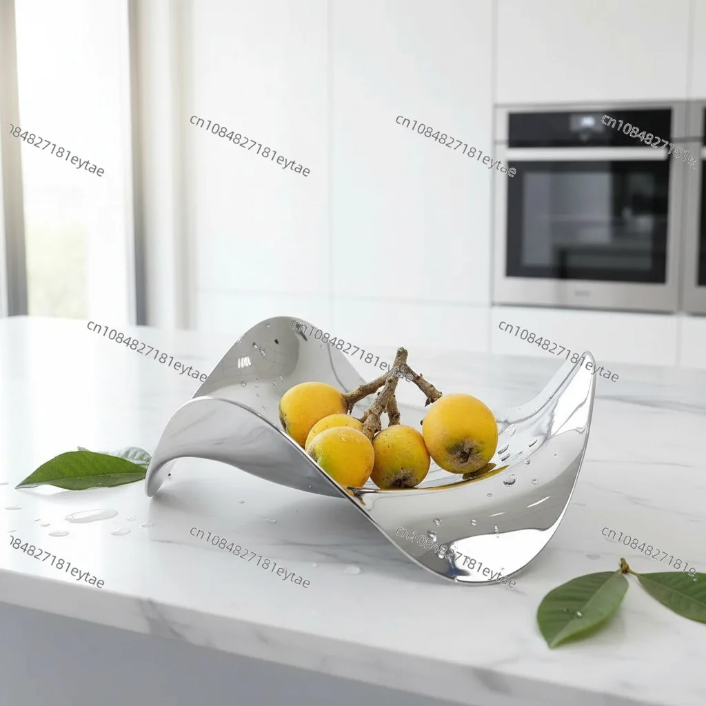 

Simple European silver metal irregular streamline fruit tray ornament kitchen restaurant model room soft decoration
