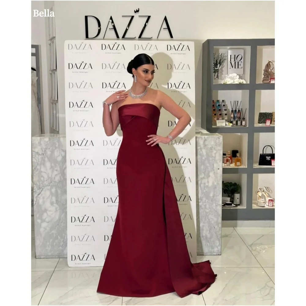 

Bella Индивидуальные красные эластичные платья с четырьмя сторонами и русалкой, вечерние платья без бретелек, свадебное платье без рукавов длиной до пола