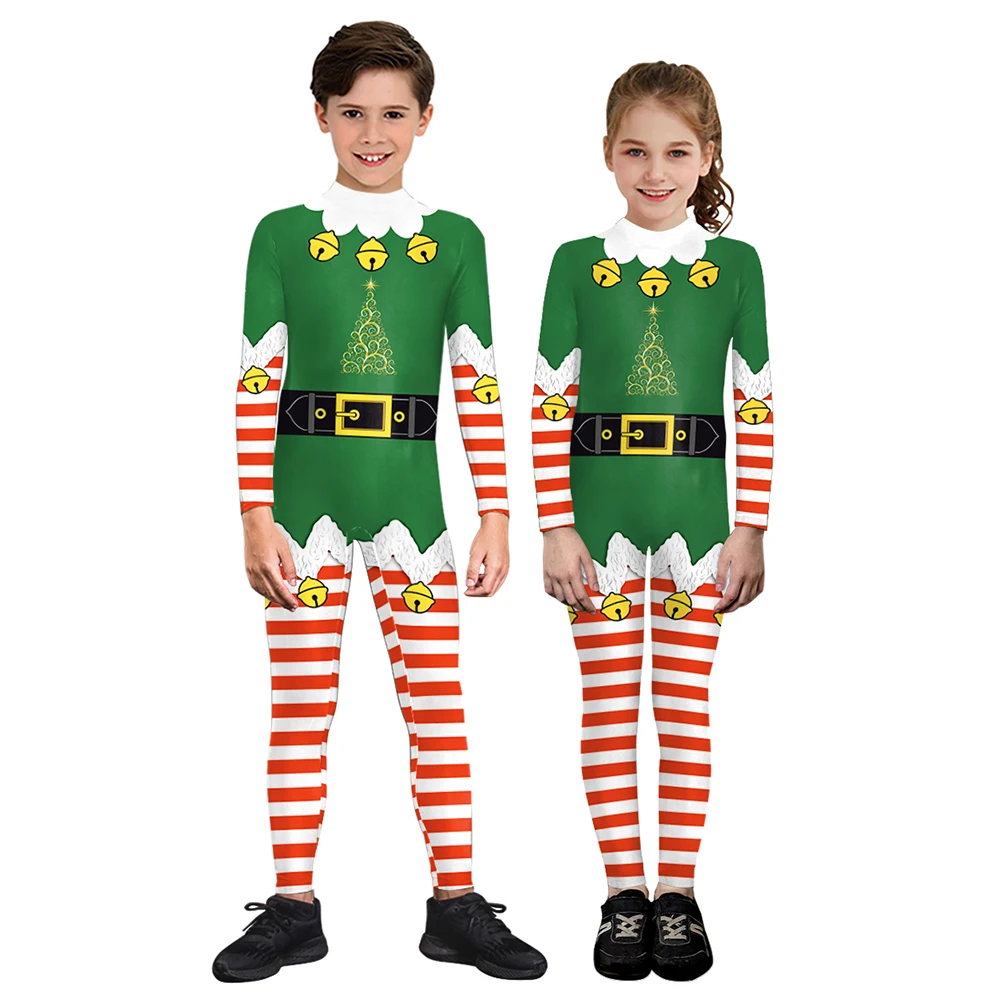 Zawaland-monos de fiesta de Navidad para chico, elfo de Navidad verde, disfraces de Cosplay con estampado 3D, mono Zentai, vestido de Carnaval y Navidad