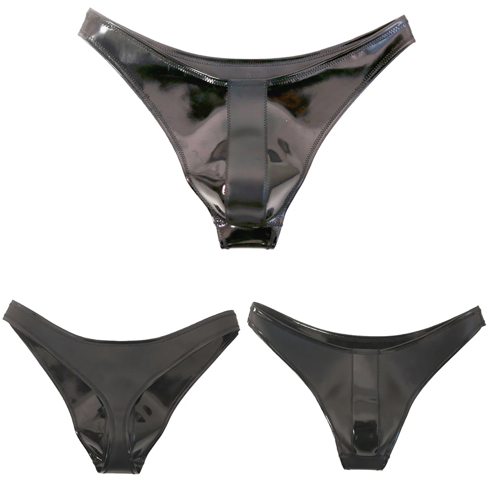 

Thongs Cloth Latex Men's Underwear Low Waist Patent Leather Shiny Panties U Convex Pouch Man Briefs Tight Patchwork G-string