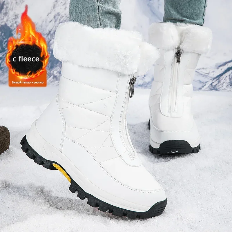 

2025 New Women Fur Snow Boots Winter Women's Shoes Keep Warm Handmade High Top Plush Non Slip Outdoor Warm Hiking Shoes