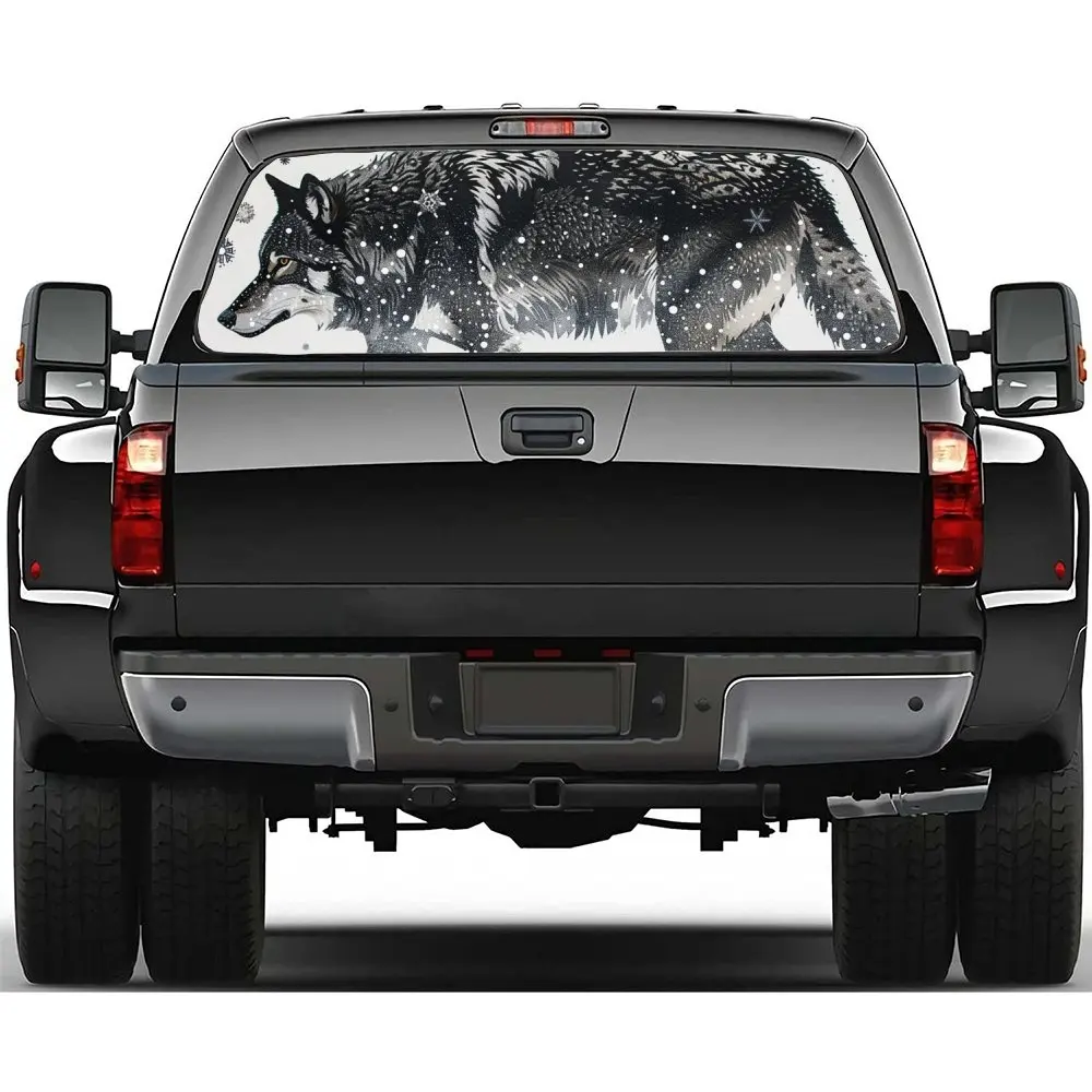 

Волки ходящиеся в снегу, наклейка на заднее лобовое стекло автомобиля, окно грузовика, прозрачная перфорированная виниловая наклейка на заднее окно, украшение