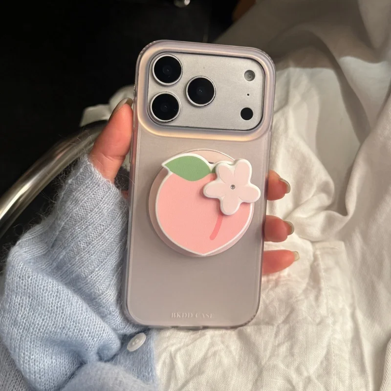

Fashion Simple Pink Color Magnetic Phone Case For iPhone 17 Pro 16 15 14 Pro Max Cover with Peach Stand For Magsafe Cute Cases C