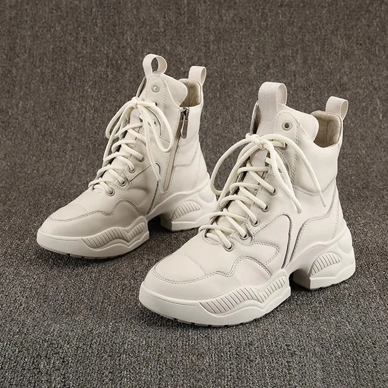 

Women's boots 2025 autumn and winter leather thick soled high top shoes Women's winter short boots British style short boots