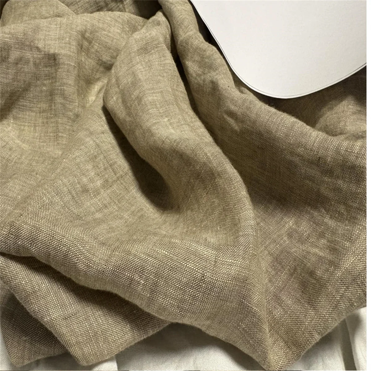 Fermented and dyed pure linen fabric, designed for summer tea green dress sets.