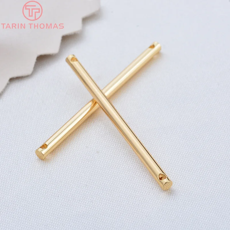 (1902)10PCS 35x2MM 50x2MM 24K Gold Color Brass Rods Connector Charms Pendants High Quality Diy Jewelry Findings Accessories