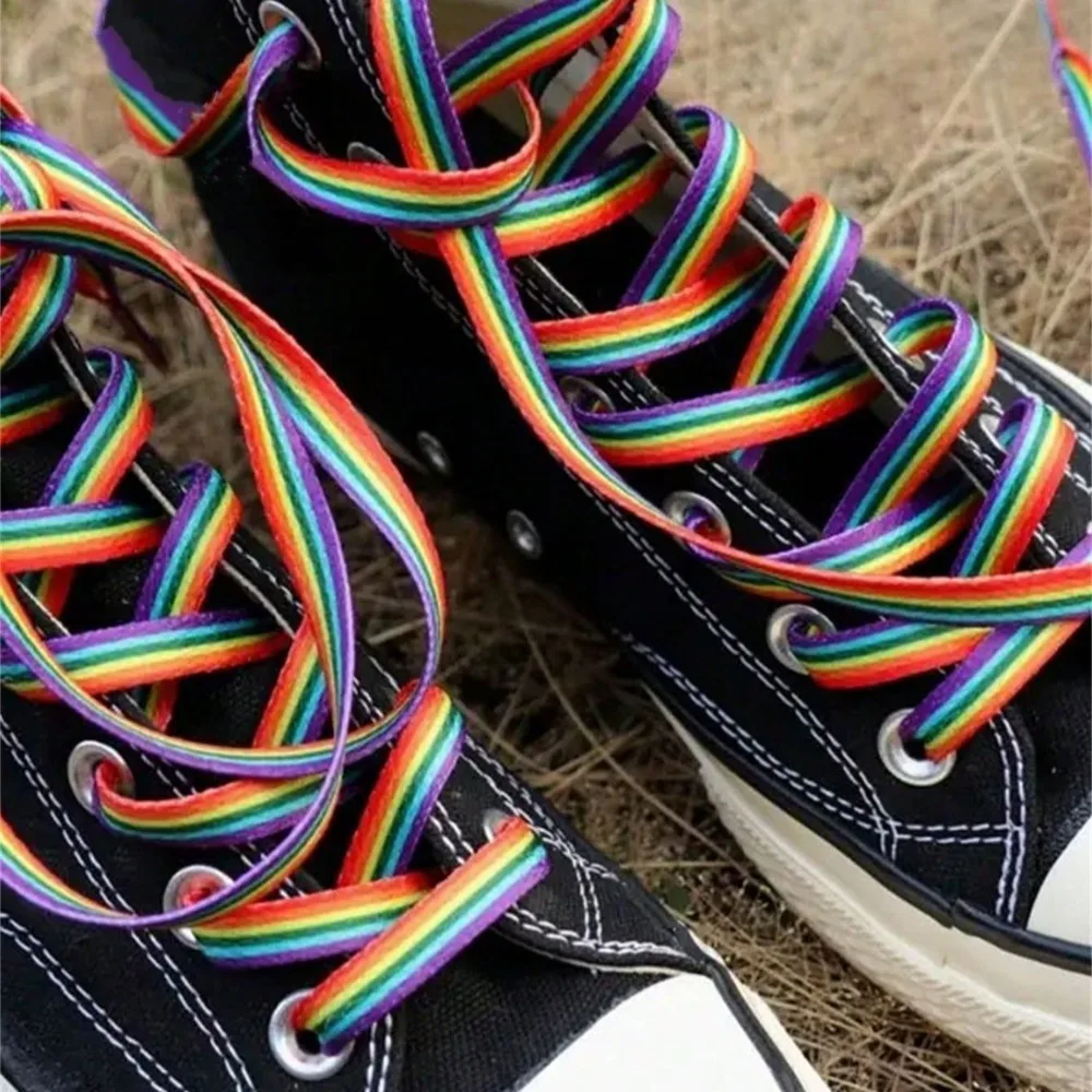 1 par de cordones universales de 120 cm con gradiente de arcoíris, cordones de moda Y2K con Raya Vertical colorida para zapatillas deportivas, zapatos deportivos de lona